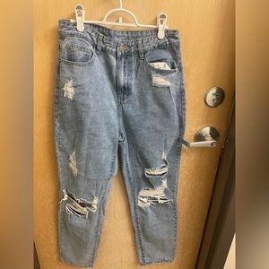 High Waist Ripped Cut Out Mom Fit Jeans